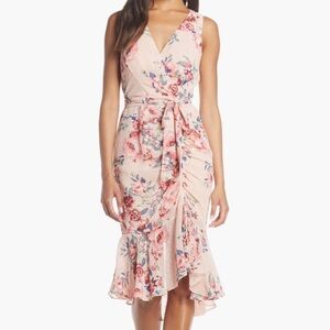 Eliza J Blush Pink Floral High-Low Ruffle Skirt